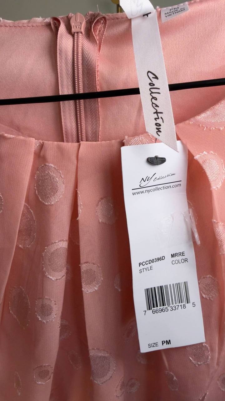 NY Collection Petite Short Sleeve Belted Swiss Dot Dress Mellow Rose PM NWT $41