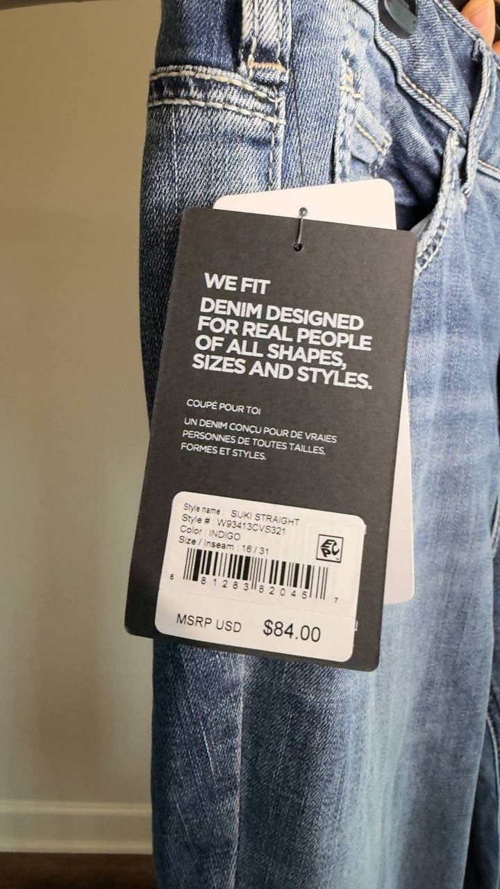 Silver Jeans Suki Mid Rise Straight Leg Jeans Indigo 16/31 NWT $84