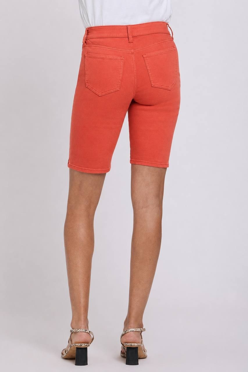 NYDJ Briella 11" Denim Shorts Side Slits Coral 14 NWT $74