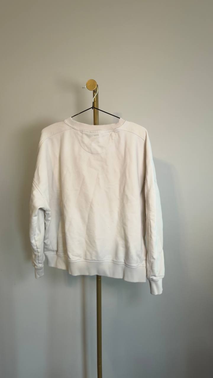 BOSS Star Logo Embroidered Cotton Sweatshirt Open White M Pre Owned $149