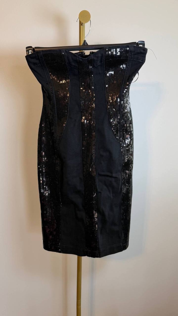 Guess Pamela Strapless Sequin Denim Dress Black Size S NWT $238