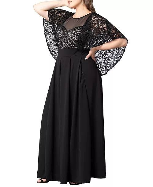 Kiyonna Plus Size Alluring Sequins Lace Formal Jumpsuit Black 4X NWT $288
