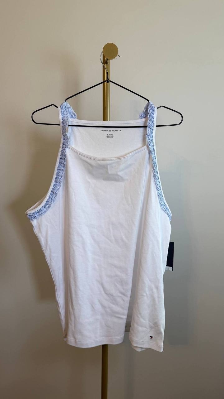 Tommy Hilfiger Ruffle Trim Cotton Tank Top White Sleeveless SizeXL NWT need wash