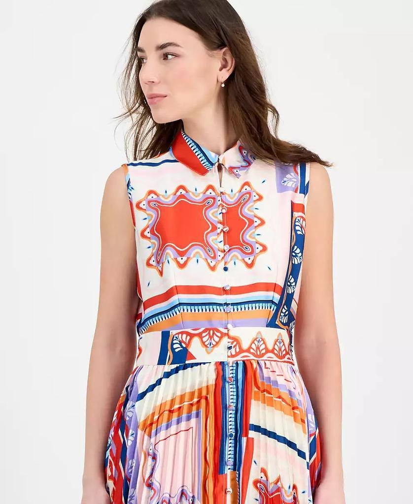 Tahari Women’s Printed Pleated Midi Shirtdress Como Tile 10 NWT $138