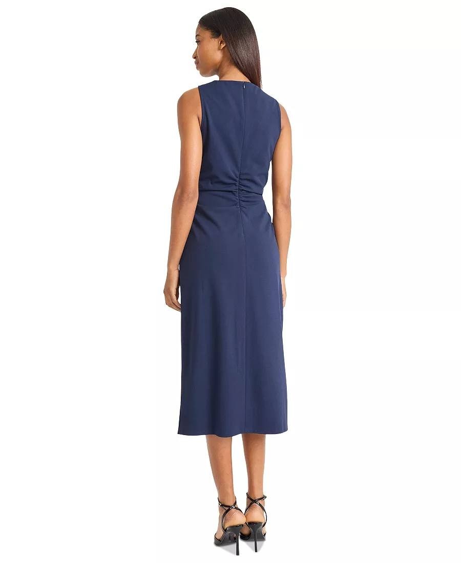 Donna Morgan V‑Neck Sleeveless Midi Crepe Dress Navy 12 NWT Elegant MSRP$118