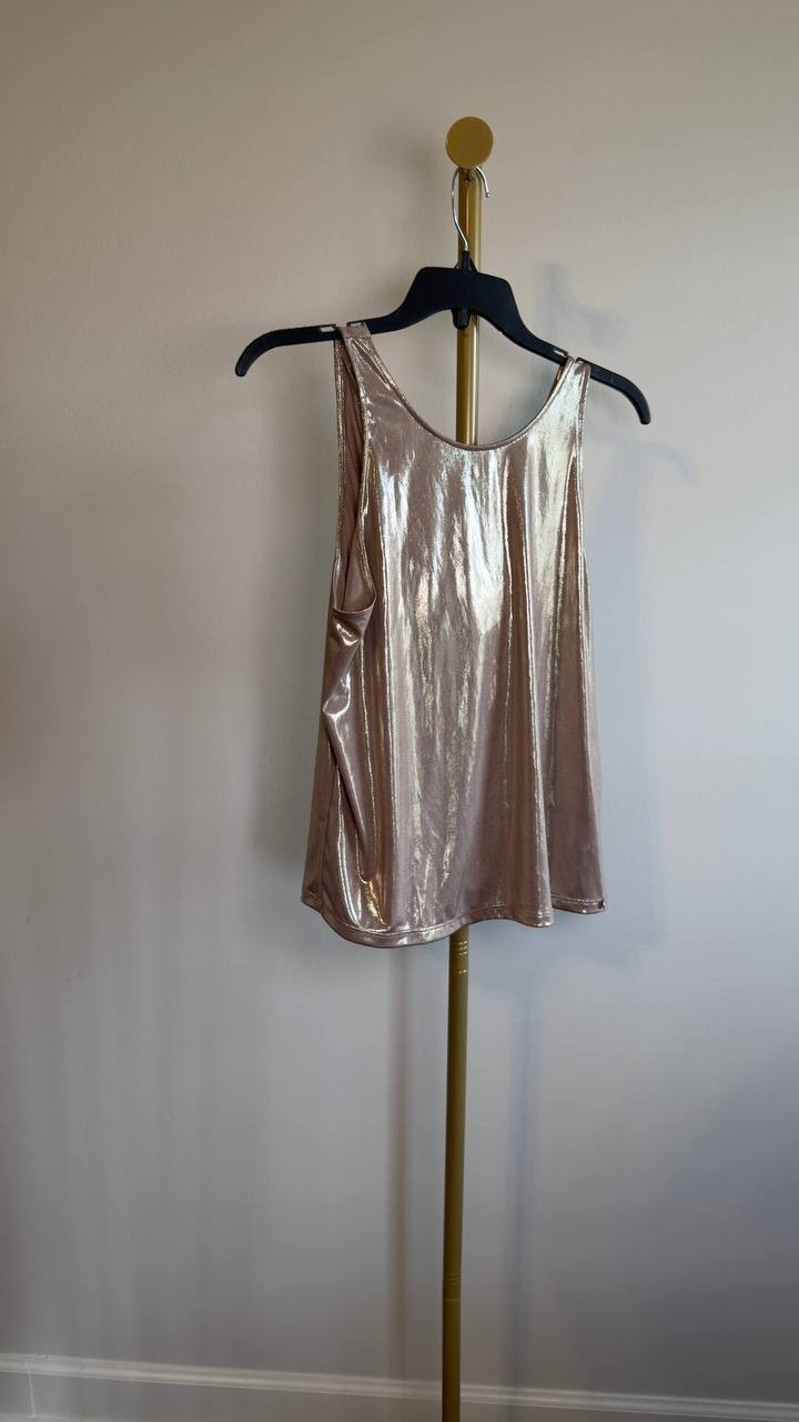 BOSS Orange Esarah Metallic Scoop‑Neck Tank Beige Overflow L NWT $79