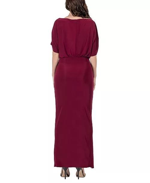 24seven Comfort Apparel Boat Neck Slit Maxi Dress Burgundy Size L NWT $104
