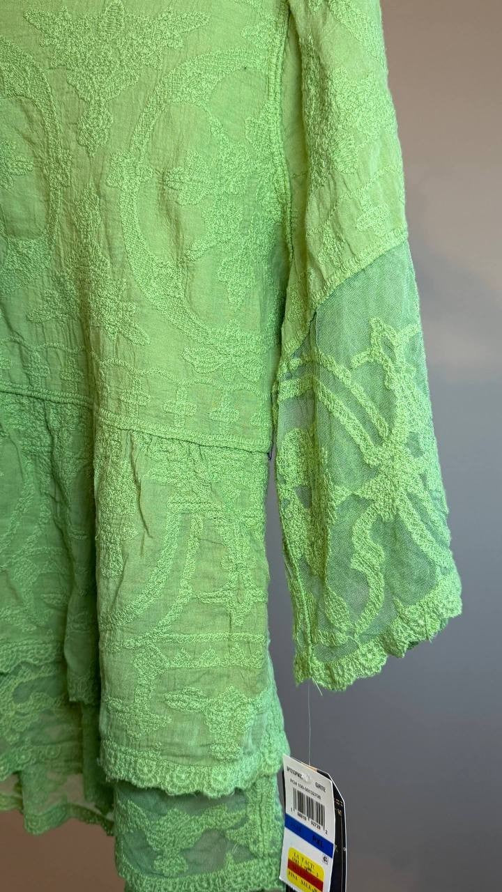 Democracy Petite Lace Double Bell Flounce Top Green PXL NWT $78