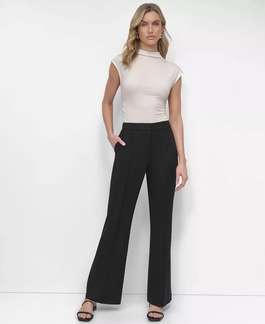 DKNY Pintuck Mid‑Rise Flare‑Leg Pants Black Size12 NWT msrp$99