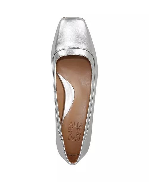 Naturalizer Huntley Square‑Toe Block Heel Pumps – Silver – Size 7W – NIB