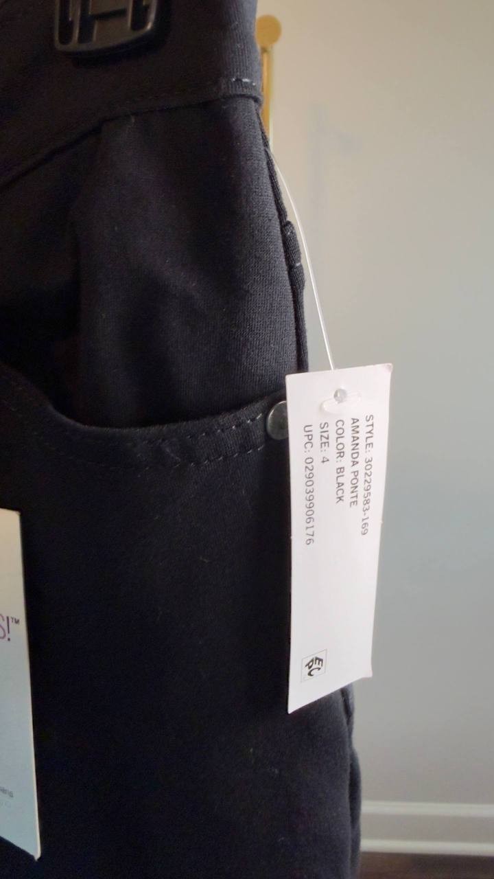 Gloria Vanderbilt Amanda Ponte High‑Rise Pants Black 4 NWT $54