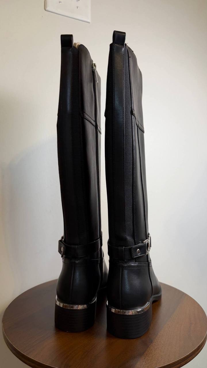 Calvin Klein Daphny Boots 7M Black Man‑Made Knee‑High Pointy Toe NIB msrp$169