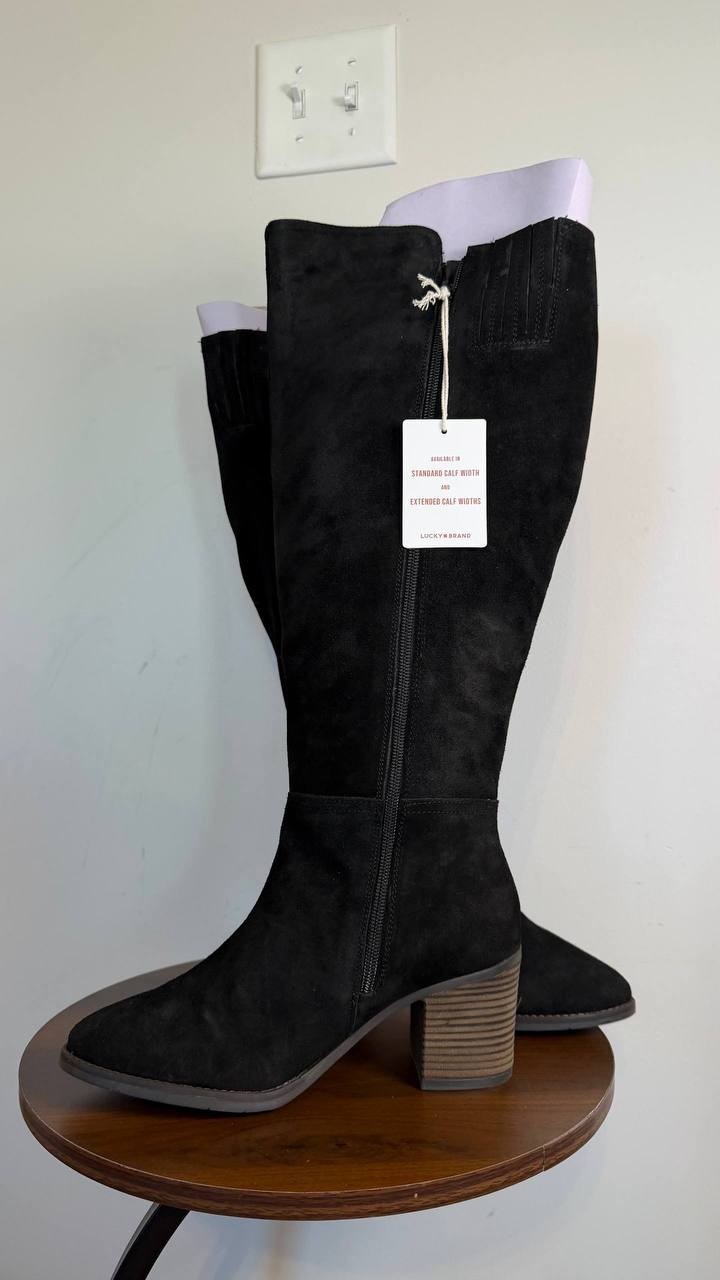 Lucky Brand Bonnay Extra Wide Calf Knee High Boots Black 8M Suede $189 NWB