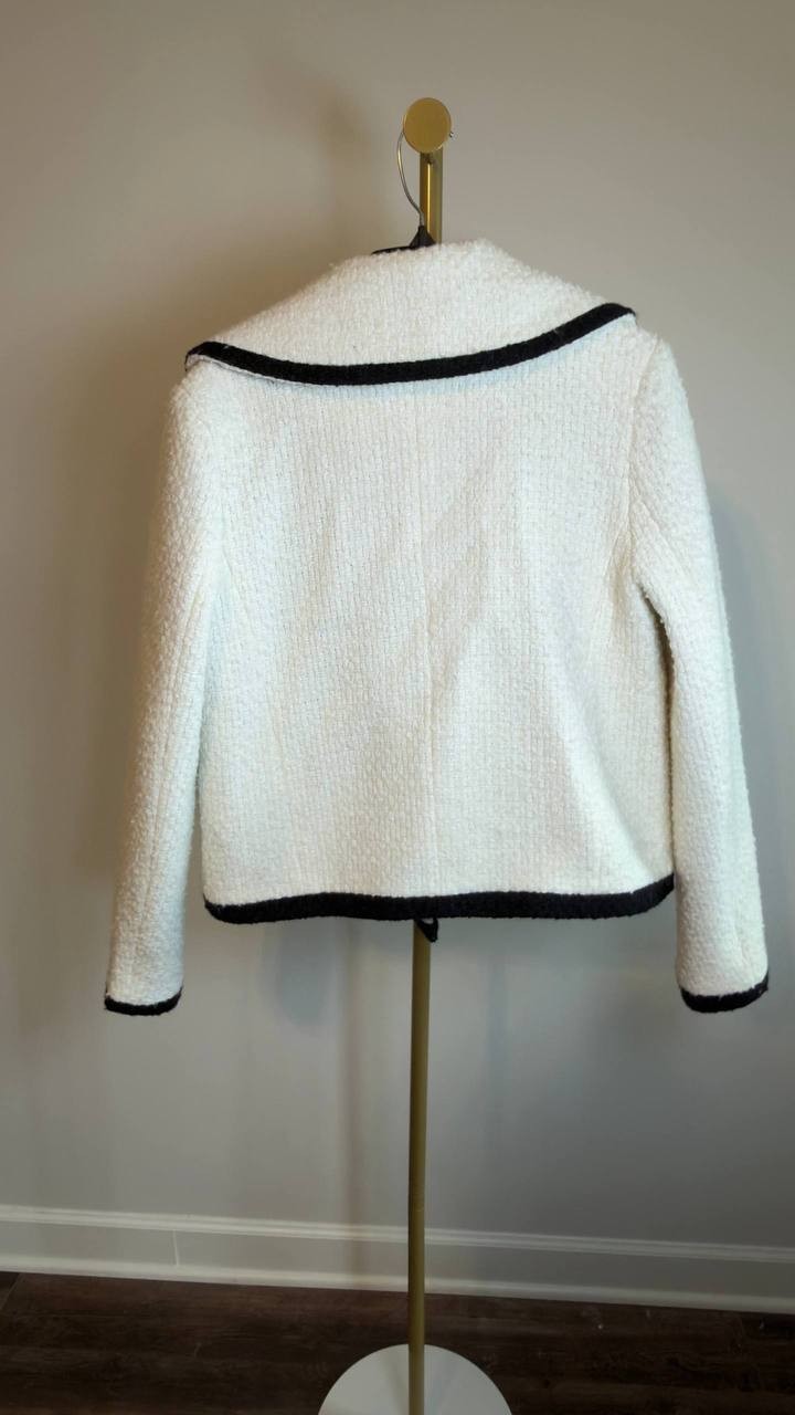 Avec Les Filles Tweed Double‑Breasted Tipped Jacket Cream M NWOT $169