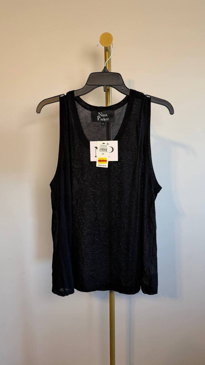 Nina Parker Plus Size Sheer Sweater‑Knit Tank Black 2X NWT $39