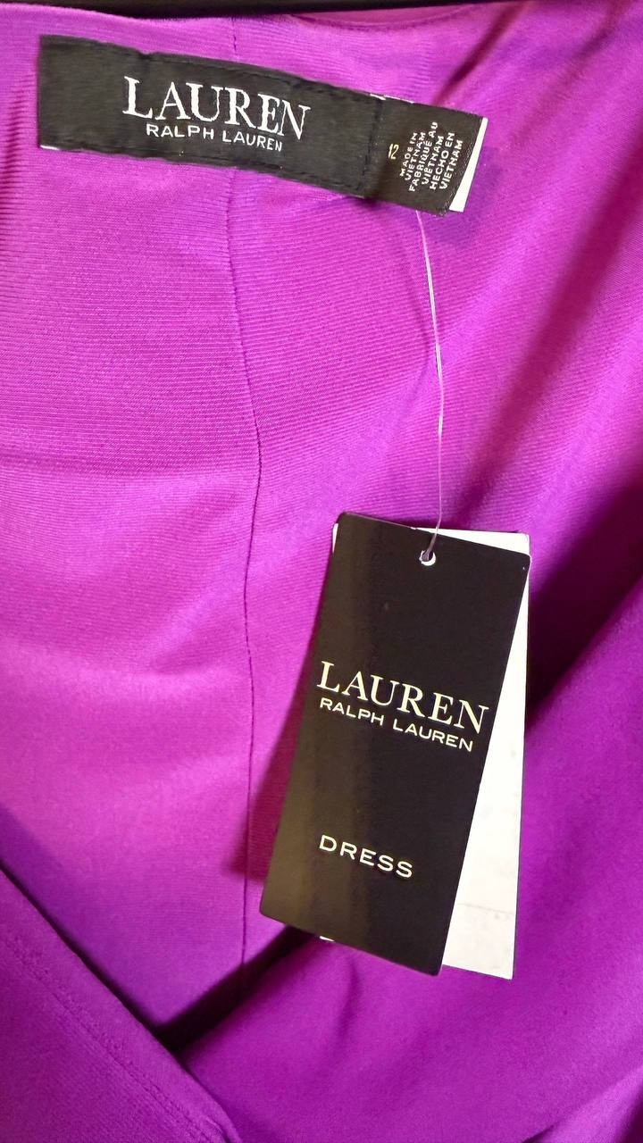Lauren Ralph Lauren Off‑Shoulder Jersey Gown Purple Dawn 12 $225 NWT