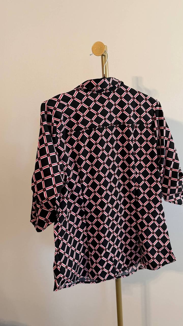 NY Collection Women’s Roll Tab Zip Front Top Black Red Chain PL $44 NWT