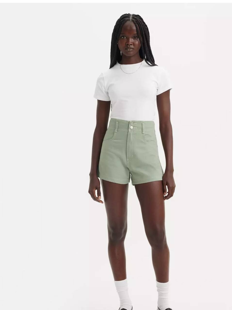 Levi's High-Rise Mom Shorts Green Double Button Size 26 Cotton Denim NWT