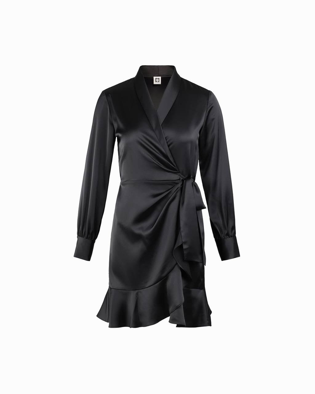 Anne Klein Faux‑Wrap Shawl‑Collar Dress – Black – Size 12 – NWT – $129