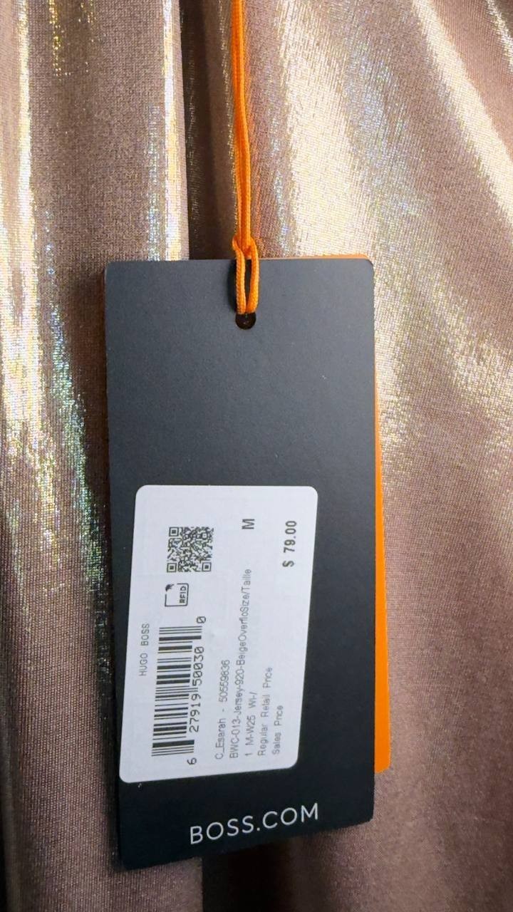 BOSS Orange Esarah Metallic Scoop‑Neck Tank Beige M NWT $79