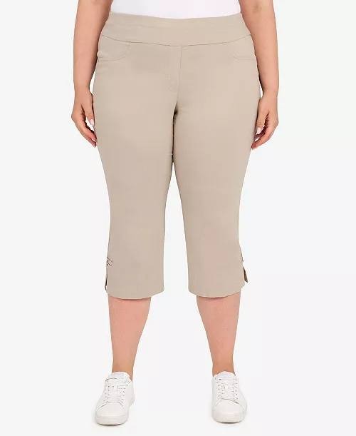 Hearts of Palm Plus Size Pull-On Capri Pants 18W Chino Beige Rayon NWT