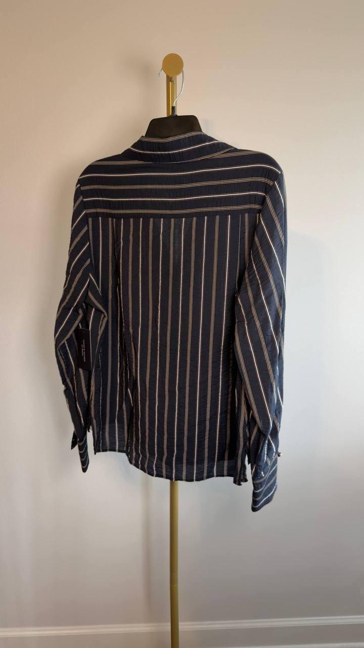 Tommy Hilfiger Striped Long‑Sleeve Popover Top Navy Multi L NWT $89
