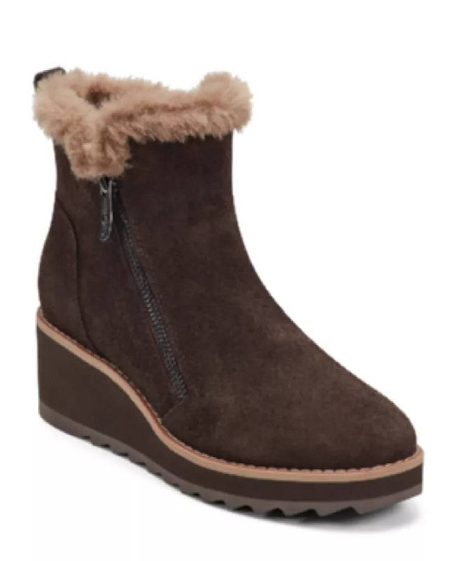Easy Spirit Jane Booties 10W Brown Suede Cozy Side‑Zip Wedge NIB msrp$159