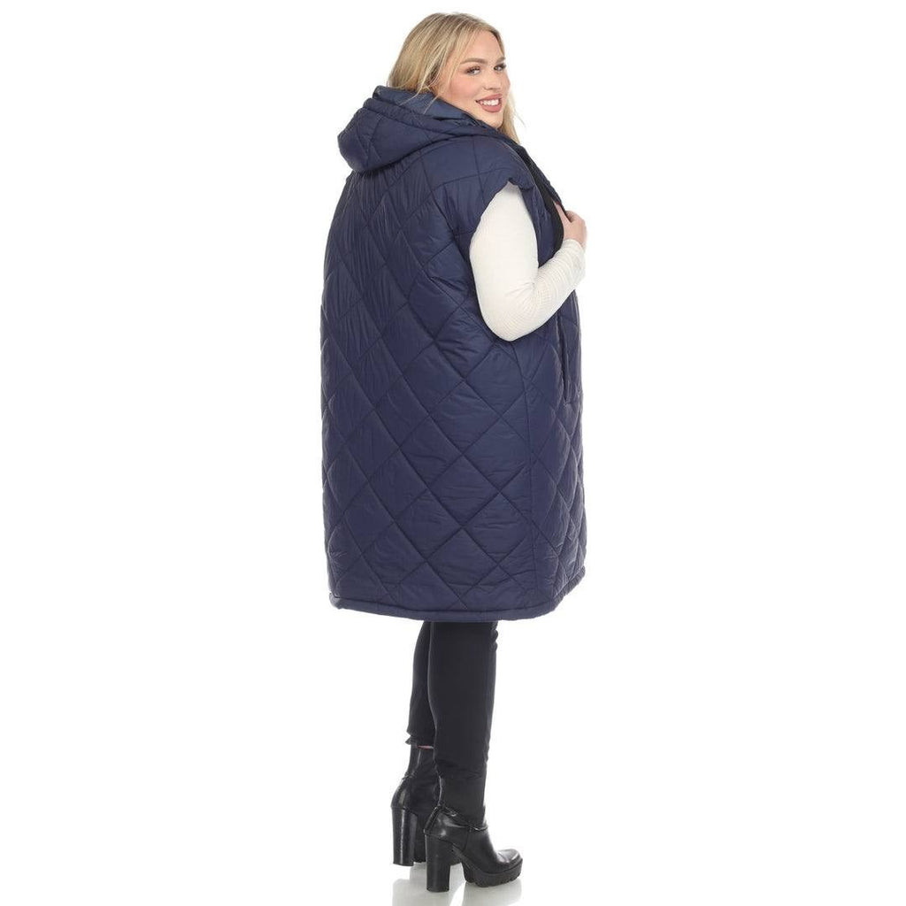 White Mark Plus Size Diamond Quilted Hooded Puffer Vest Blue 2XL NWT $104