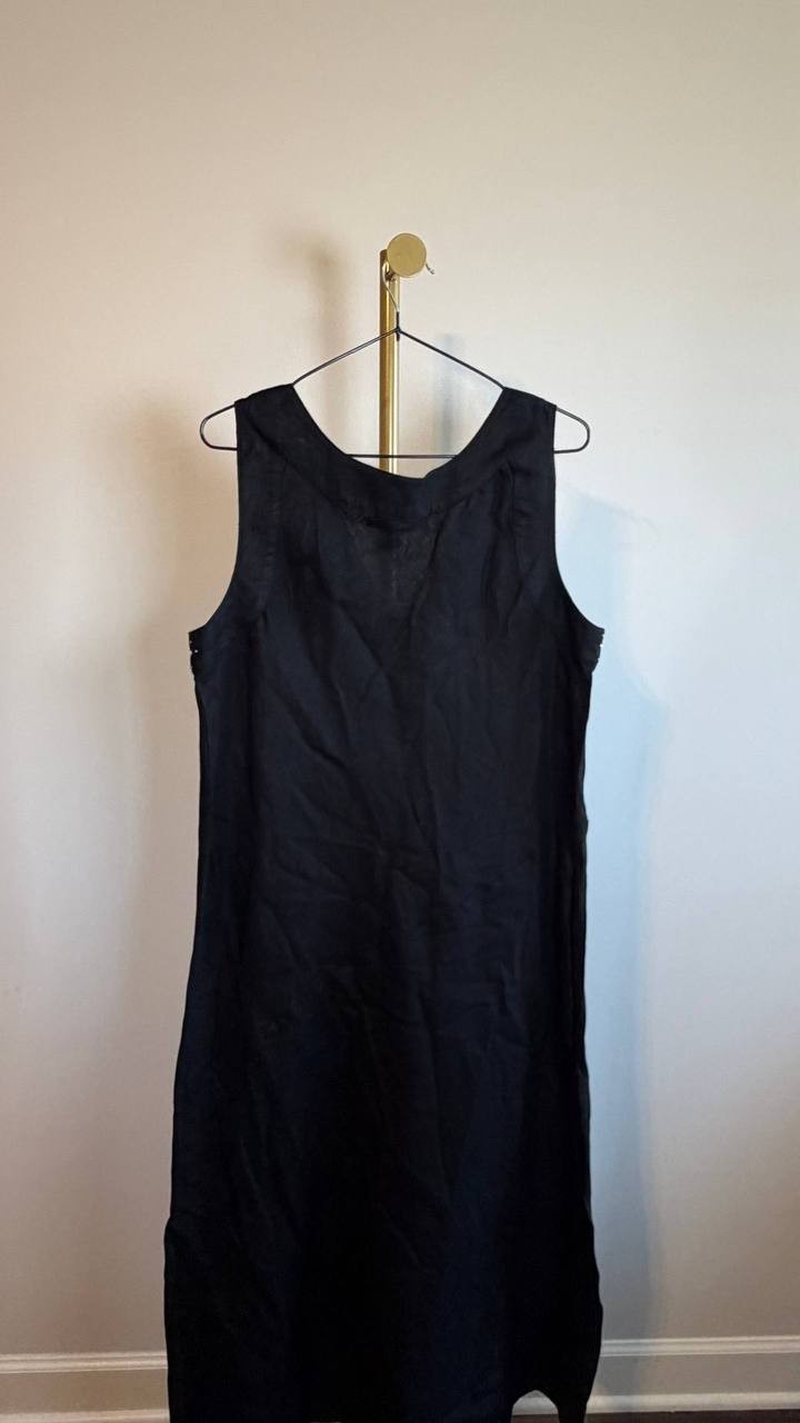DKNY Stud Detail Linen Midi Dress Black Size M NWT $139