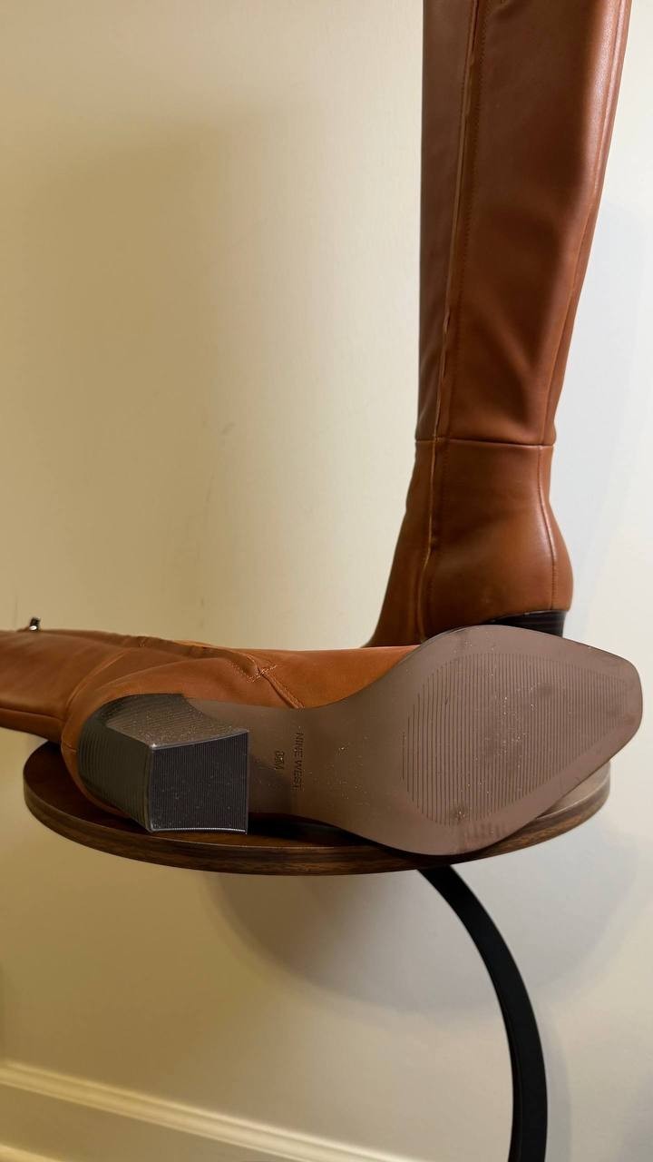 Nine West Zazz Boots 8.5M Medium Natural Leather Tall Square Toe NIB msrp$249