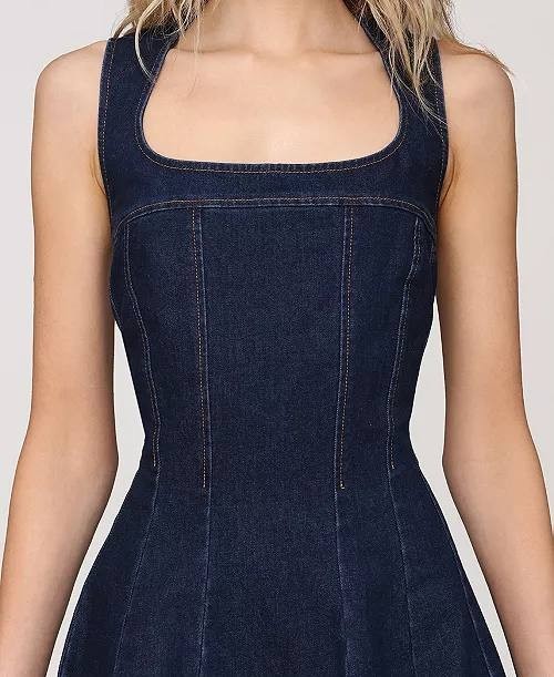 Avec Les Filles Sleeveless Paneled Denim Mini Dress Royal Rinse Size 16 NWT $139