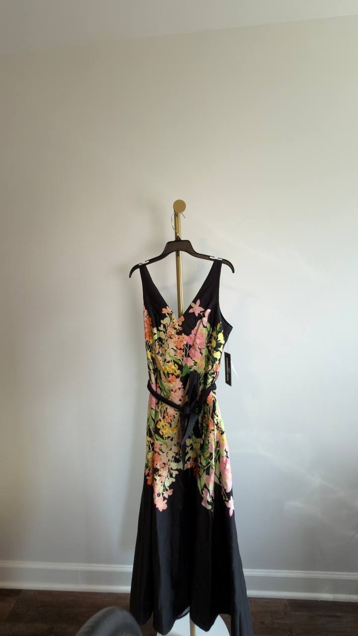 Karl Lagerfeld Stretch‑Cotton Floral Midi Dress Black Multi 2 NWT $189