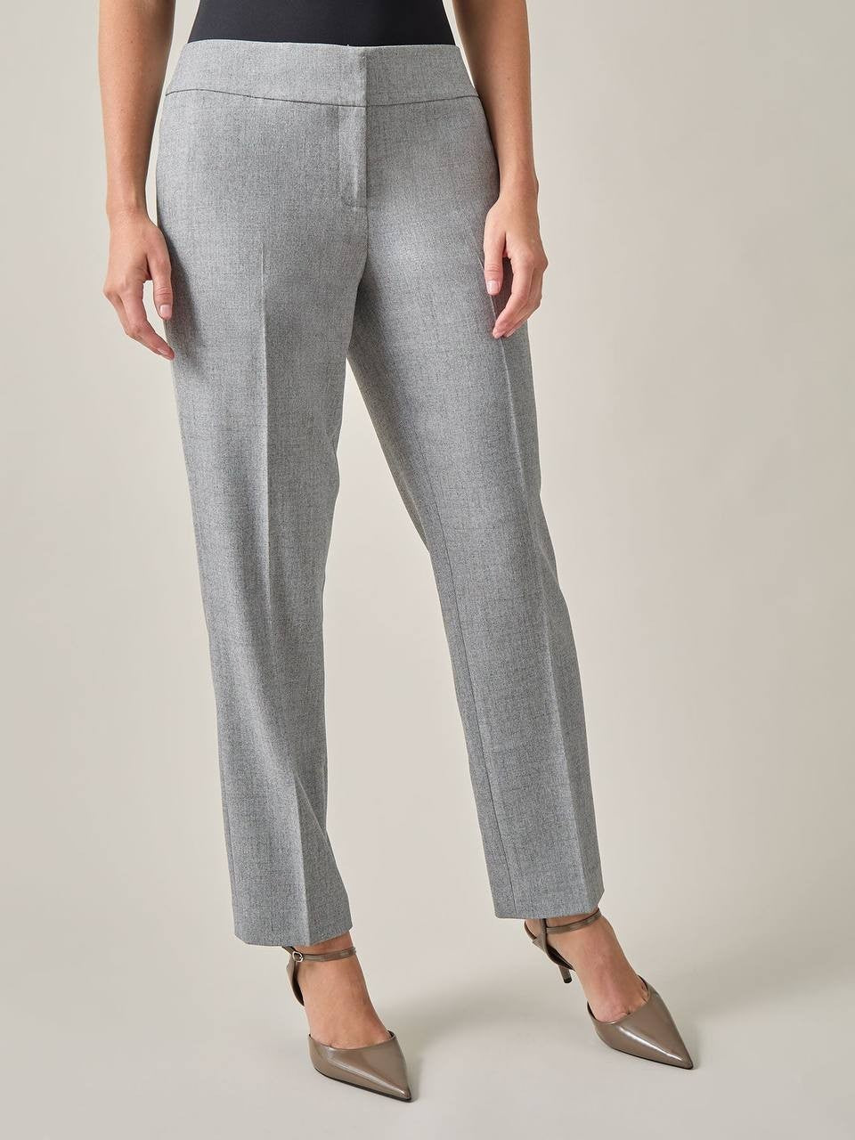 Kasper Ava Straight Leg Stretch Crepe Pants Grey/Black 2P NWT $79