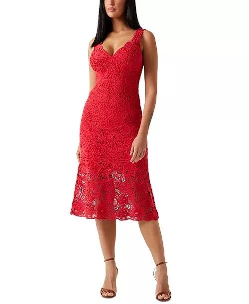 GUESS Rosalia Dress S Red Crochet Lace Sleeveless Midi NWT MSRP $197 Romantic