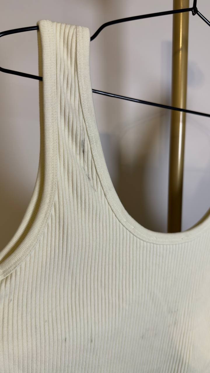 Vince  Women’s  Ribbed  Cotton‑Blend  Henley  Tank  Sun  Ivory  M  NWT  $148