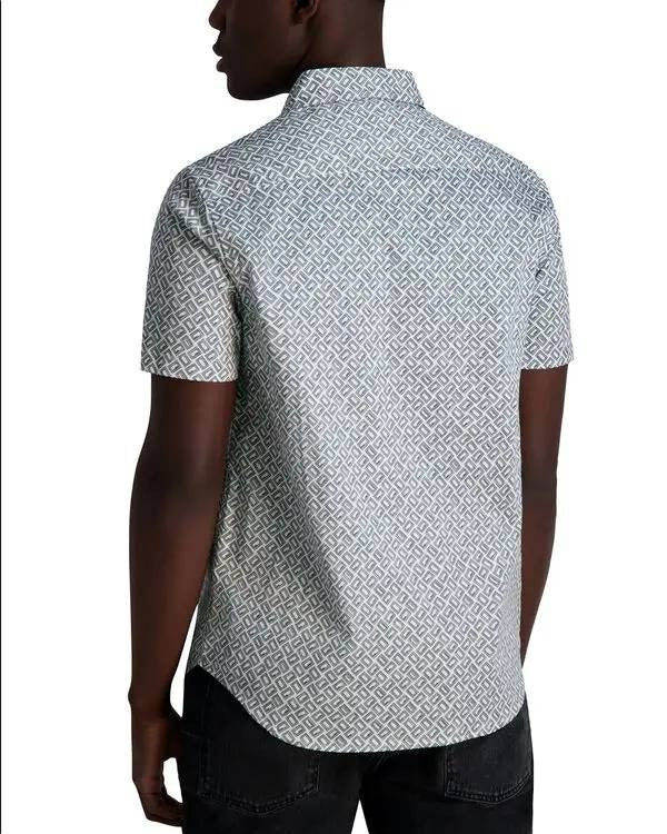 Karl Lagerfeld Paris Men’s Logo Print Button‑Front Shirt Black/White S/P $89 NWT