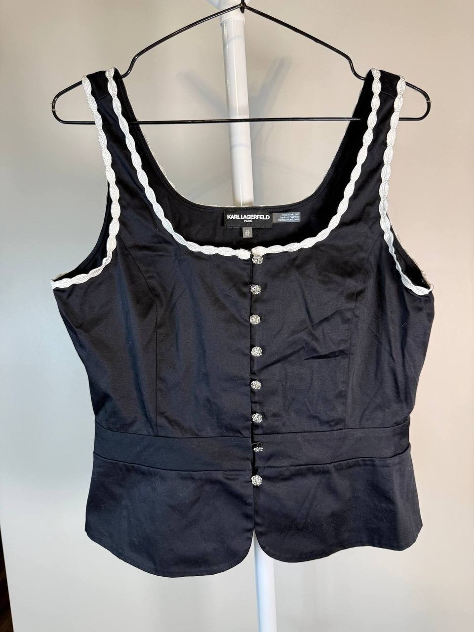 Karl Lagerfeld Paris Scallop Edge Sleeveless Tank –Black– XS – NWT – $89