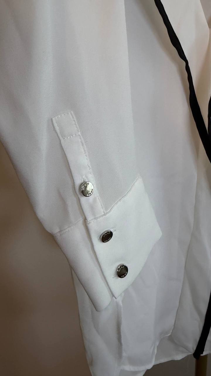 DKNY Contrast Trim Long Sleeve Blouse White Petite SizePS NWOT $69 Needs Washing