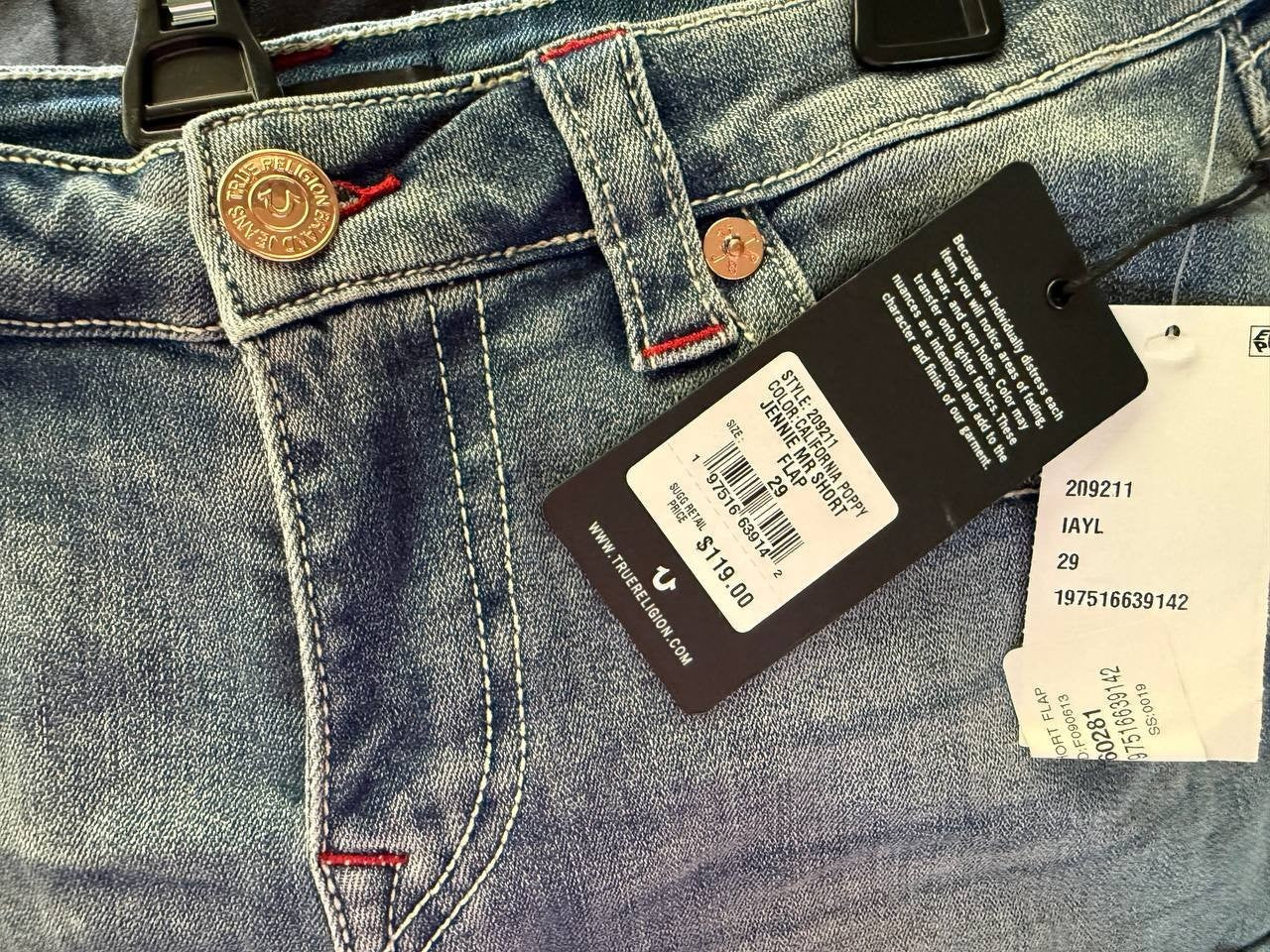 True Religion Jennie Mid Rise Rolled Short – California Poppy, Size 29