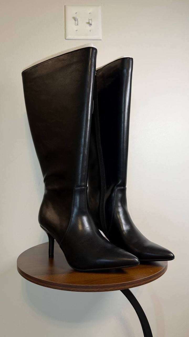 INC Mckennaa Boots 7W Black Beauty Pointy Toe Stiletto Knee‑High NIB msrp$99.90