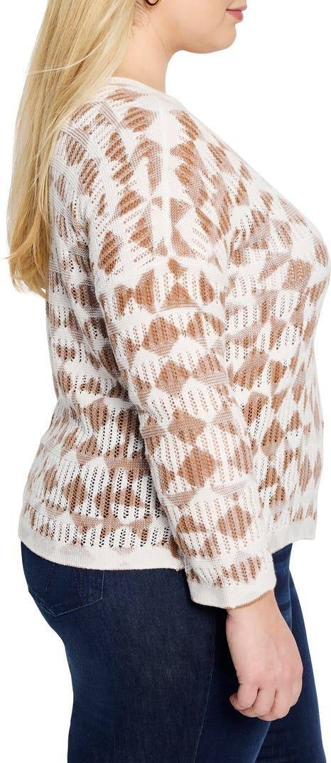 NIC+ZOE Women’s Cotton Open Stitch Sweater Natural L $158 NWT