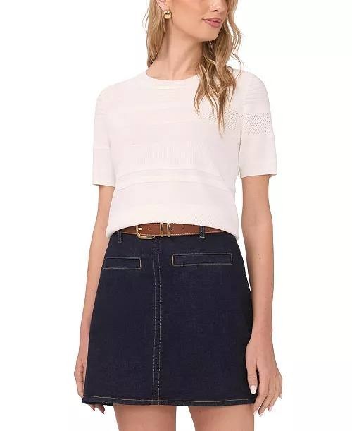 Vince Camuto Crew Neck Short-Sleeve Pull-On Sweater Antique White S NWT $89