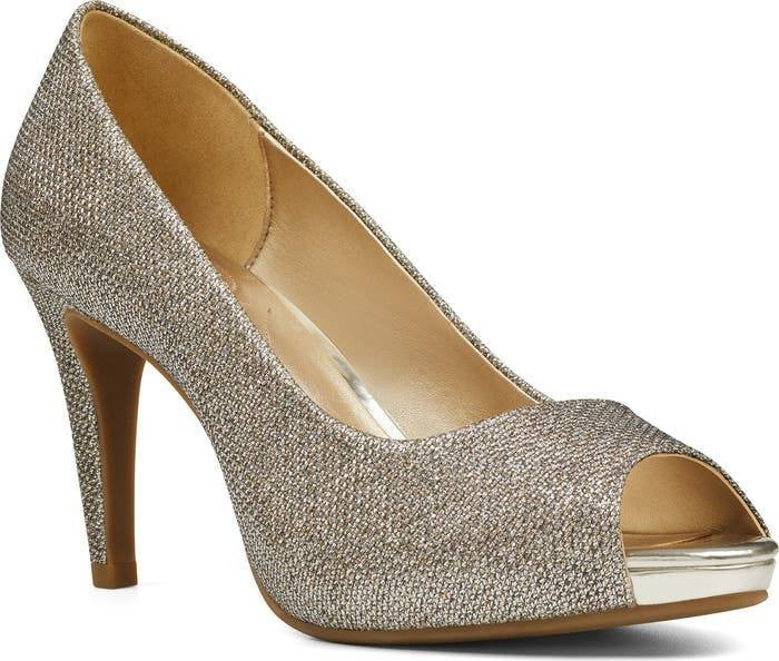 Bandolino Rainaa Peep Toe Pumps Gold Glitter 6M Women’s Heels NWB MSRP $89