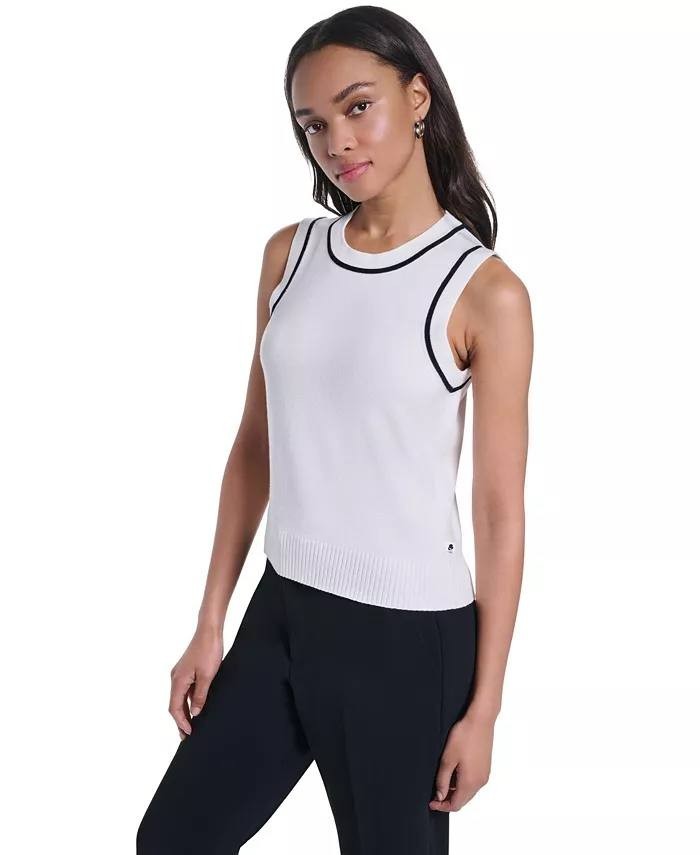 Karl Lagerfeld Paris Contrast Trim Sleeveless Sweater White XL NWT $69