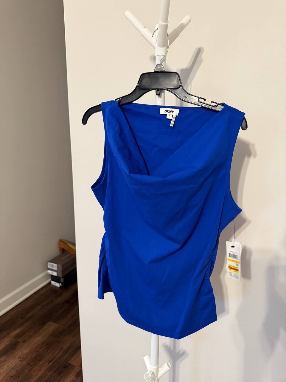 DKNY Sleeveless Draped‑Neck Top – Royal Blue – Size M – NWT – $54