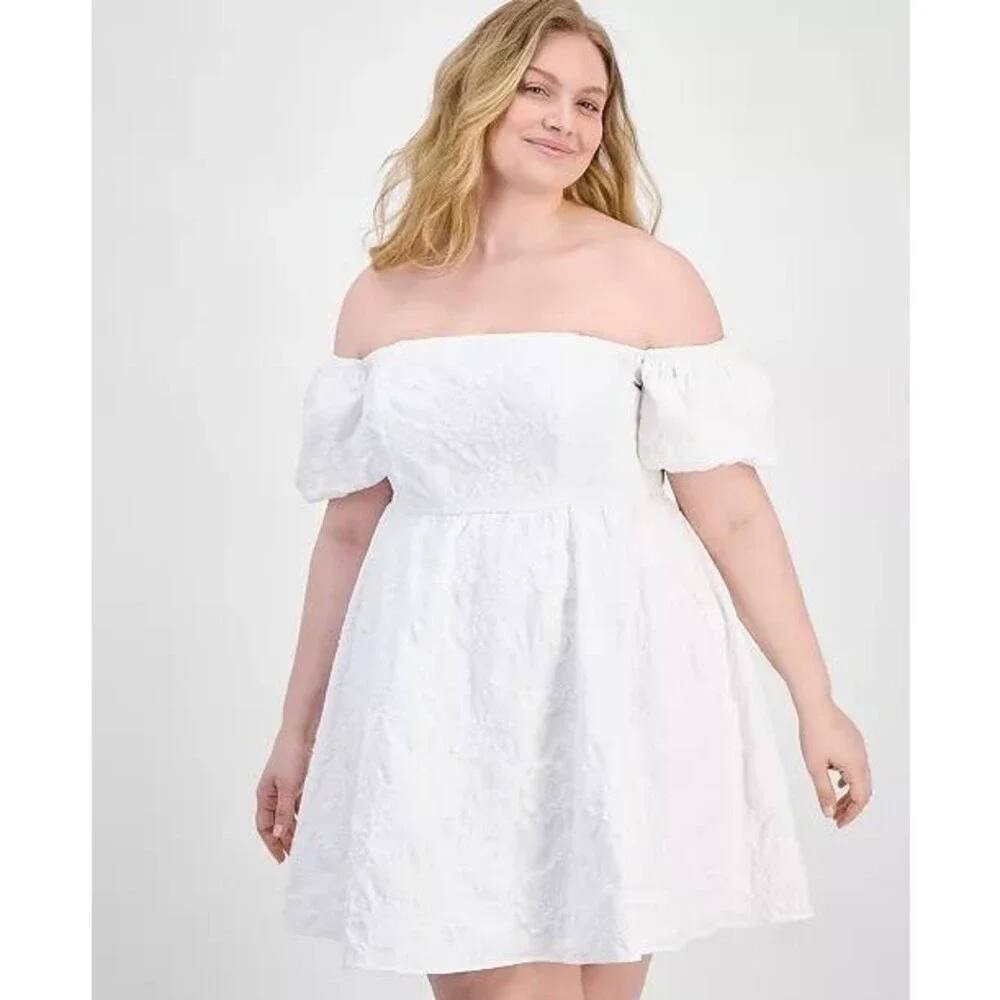 Seni & Cade Off-The-Shoulder Jacquard Fit & Flare Dress Ivory 1X NWT $89