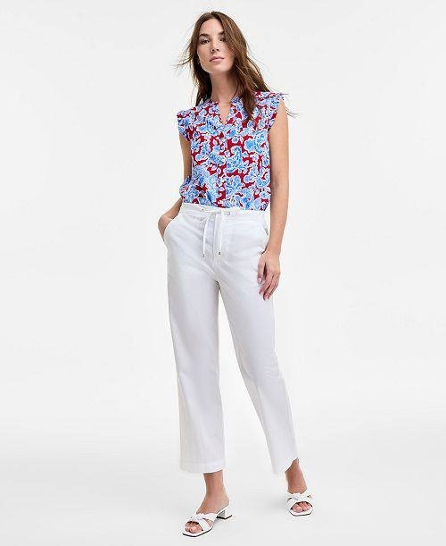 Tommy Hilfiger Cotton Tie‑Front Ankle Pants – Size 10 – NWOT