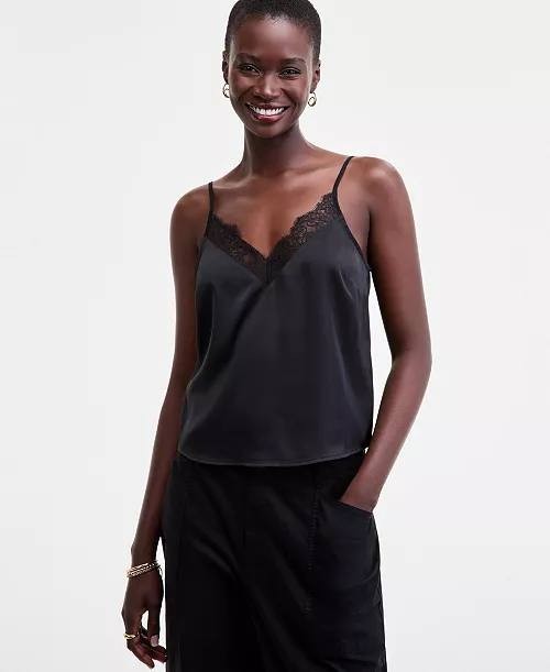 On 34th Lace-Trim V-Neck Tank Black M NWOT $29.50