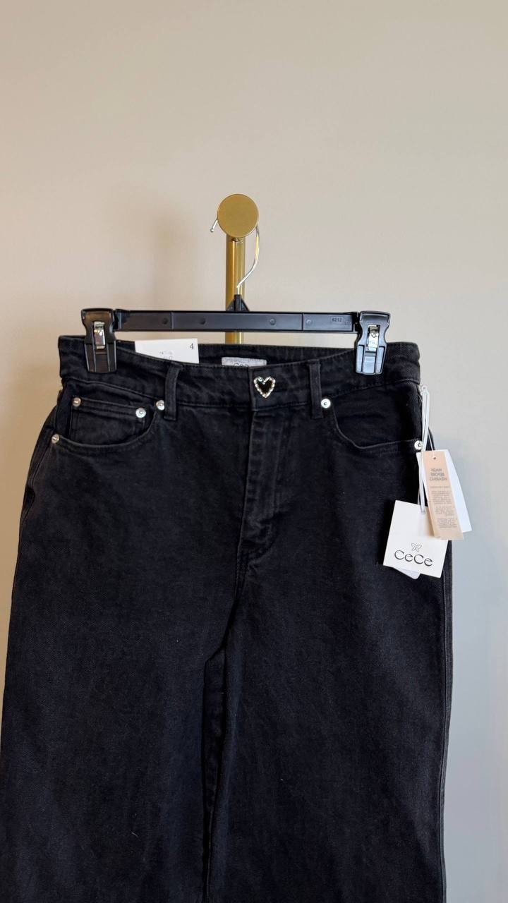 CeCe Classic High Waist Wide Leg Jeans Rich Black Stretch Denim Size 4 NWT $129