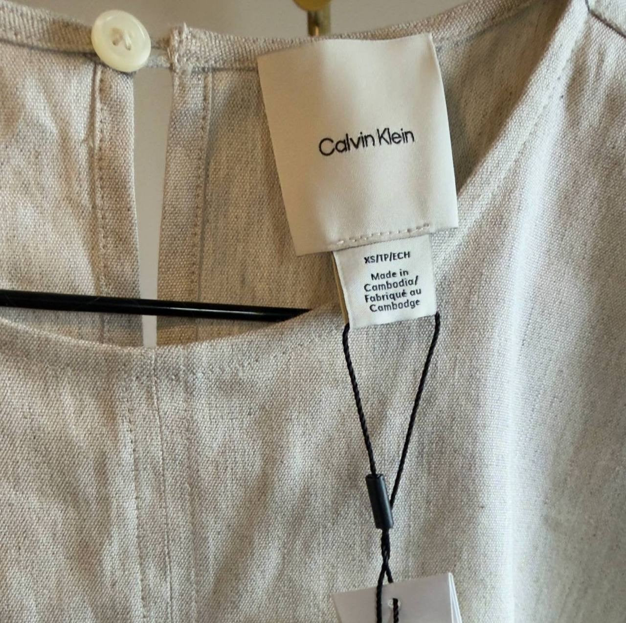 Calvin Klein Stretch Linen Top Cream XS NWT $99